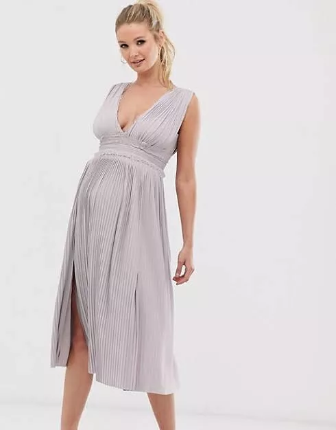 ASOS Maternity Premium Lace Pleated Midi Dress Size 10 - Mauve