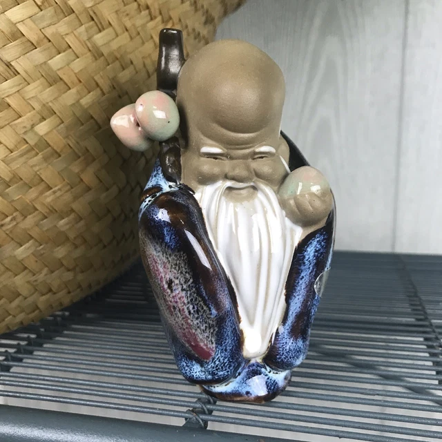 CHINESE MUDMAN GOD of Longevity Purple Blue Drip Glaze Figurine Ceramic