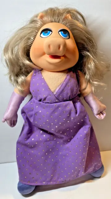 Vintage 1980 Fisher Price Miss Piggy Purple Dress Plush Doll Jim Henson Muppets