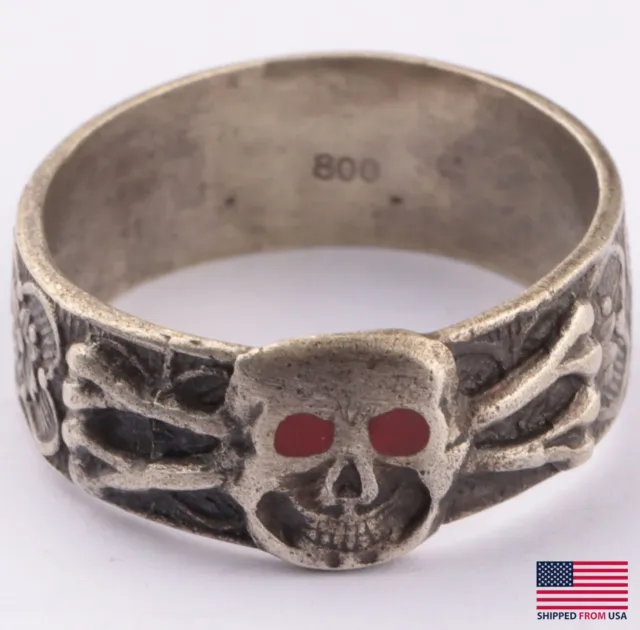 Ring SKULL Bones STERLING Silver 800 ww1 WWI ww2 WWII Talisman Charm Soldiers DE