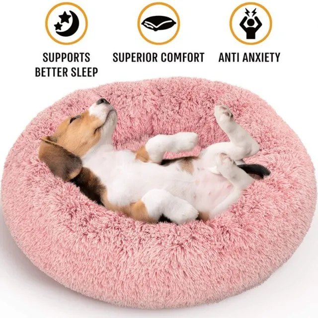 Donut Plush Bed Round Pet Dog Cat Calming Kennel Soft Warm Fluffy Sleeping Nest