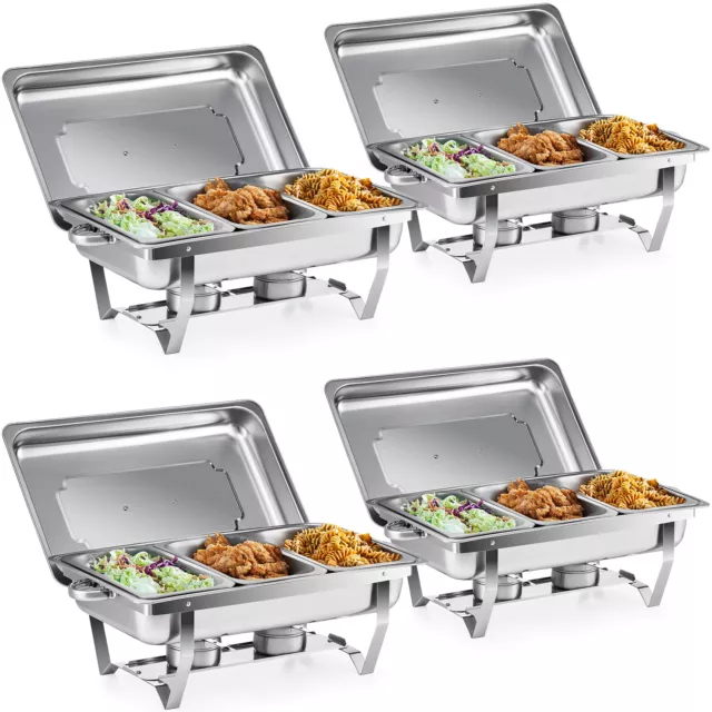 4-Pack Rectangle Chafing Dish Set 9L Stainless Steel Food Warmers 1/3 Food Pans