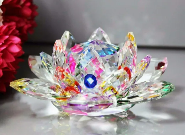 Crystal Glass Multi Lotus Flower Candle Tea Light Holder Spin System & Gift Box