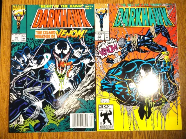 Darkhawk #13,14 Run of 2 Venom Cover Key Set 1st Print Lot Newsstand Marvel MCU