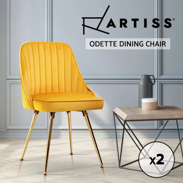 Artiss Dining Chairs Retro Chair Cafe Kitchen Modern Metal Legs Velvet Yellow x2
