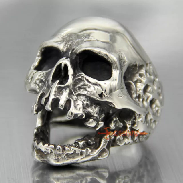 Huge Heavy Gothic Stainless Steel Plague Skull Mens Biker Ring Silver/Black/Gold