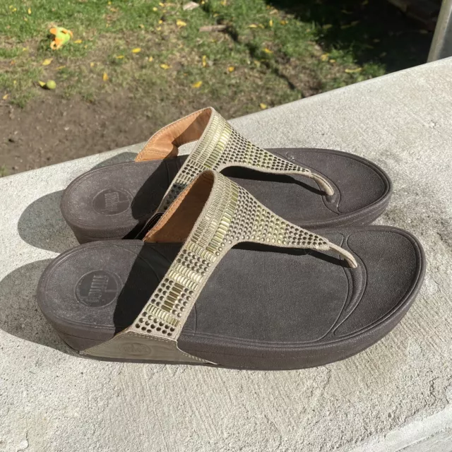 FitFlop Lulu Glitz Thong Sandals, Gold, Women's 8 Slip On