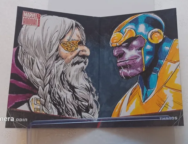 2020-21 Marvel Annual Battle Sketch Booklet Odin vs Thanos 1/1  by Jomar Bulda