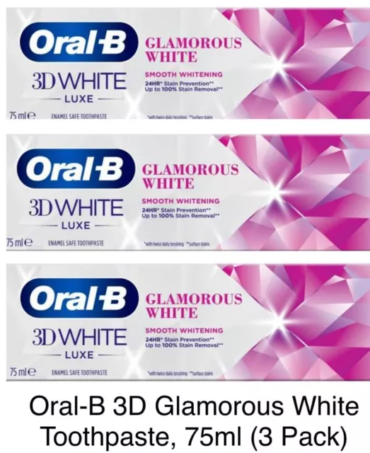 Oral-B 3D Glamorous White Toothpaste, 75ml (3 Pack)
