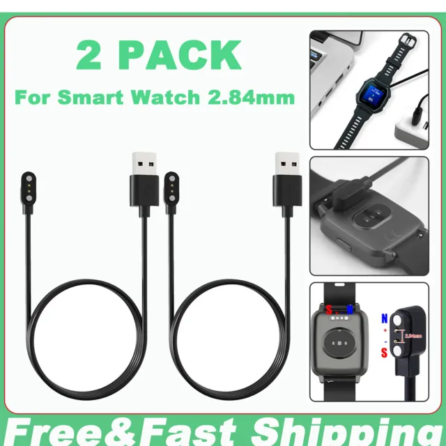 2 Pack 2-Pin USB Data Charging Cable Magnetic Charger For Smart Watch 2.84mm 5V