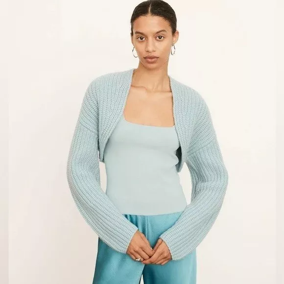 New Vince Lofty Rib Bolero in Pale Bay Light Blue Cable Knit Cropped Sz XS S 3