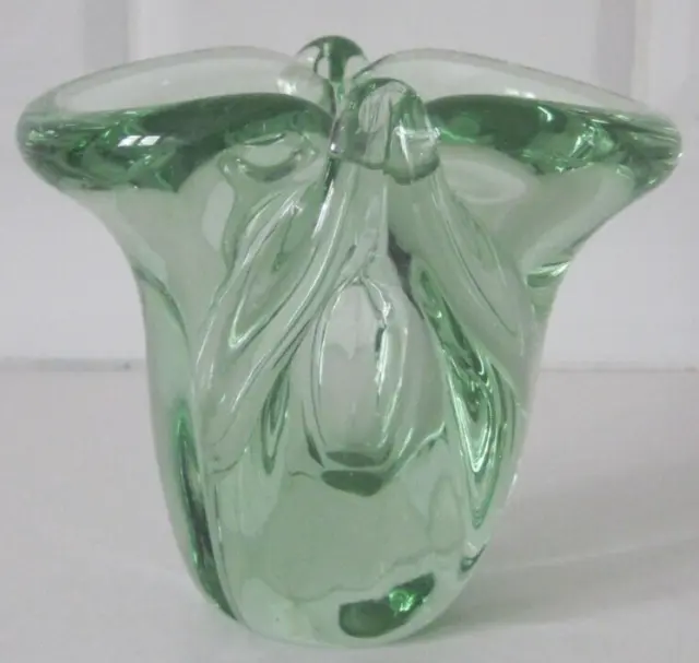 Art Nouveau inspired heavy green glass hand blown small vase