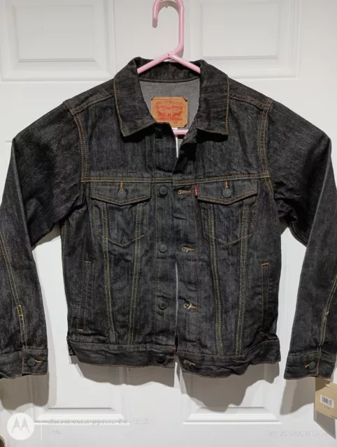 Levis Jean Jacket Size Youth Large Black Denim Coat Button Up Kids Wear