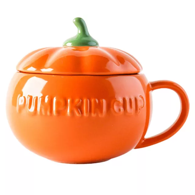 Pumpkin Ceramic Coffee Mug with Lid for Halloween & Thanksgiving