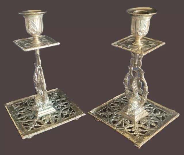 Victorian Aesthetic Movement Brass Candle Stick Holder Townshend & Co