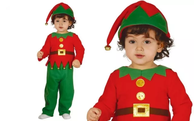 Costume Elfo Carnevale Vestito Bambino Guirca Neonato Aiutante Babbo Natale