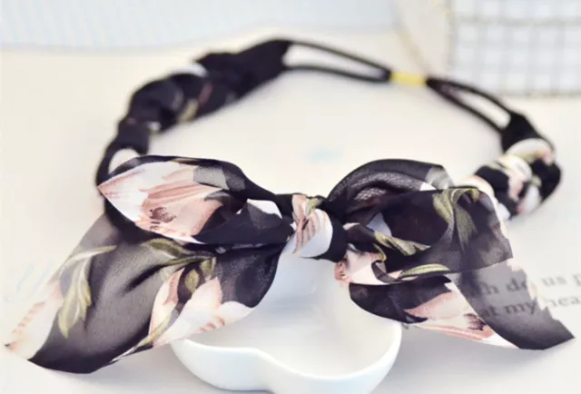 Women Girl Retro Chiffon Floral bow Braided scarf Stretch Hair headband Wrap