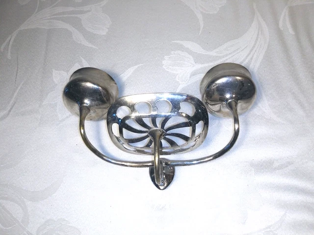 Antique San O La Nickel Brass Double Cup Holder Soap Dish Holder  Vtg 3