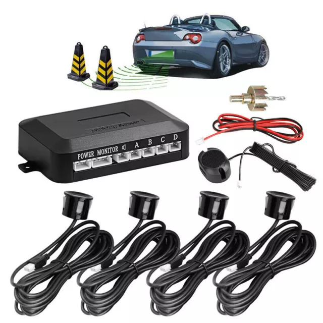 Parking 4 Sensors Car Reverse Backup Rear Buzzer Radar System Sound Alarm Black