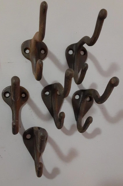 6 Vintage Cast Iron Wall Coat Hooks Hat or Hall Tree Cabinet Door 3" Black 5