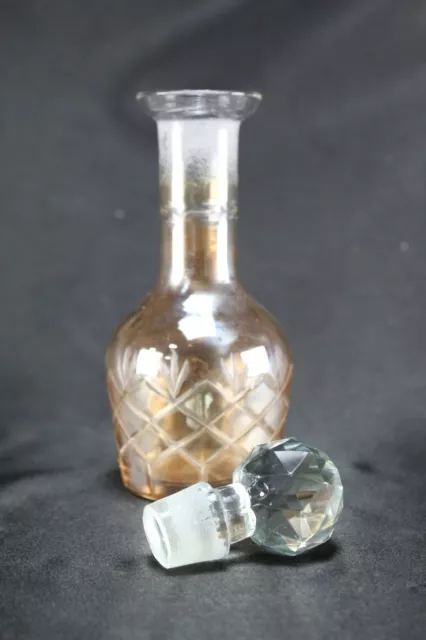 Glass Perfume Bottle Vintage Rare Hand Cut Glass Art Clear Diamond Stopper 3