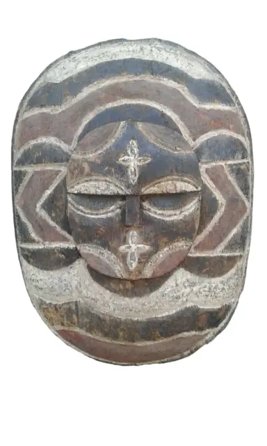 Art africain-Africa art:Bouclier-masque-statue Batéké de la RDC 41,5 cm