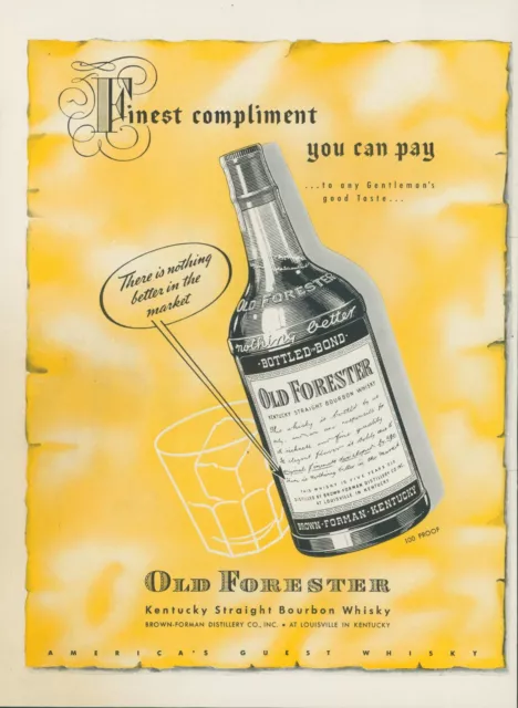 1941 Old Forester Kentucky Straight Bourbon Whisky Ice Glass Vintage Print Ad L9
