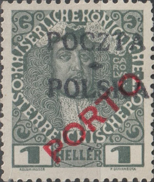 UN-USED 1919 POLAND 1h Emperor Charles VI. POLSKA POCZTA PORTO OVERPRINT Austria