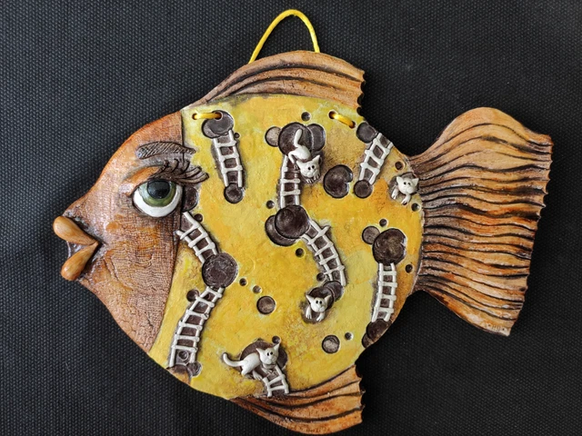 ceramic art tile, wall art pottery, handpainted ceramic pictures, gift, fish