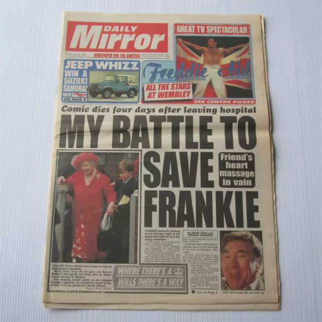 Queen Freddie Mercury Tribute Concert 1992 Daily Mirror UK Newspaper