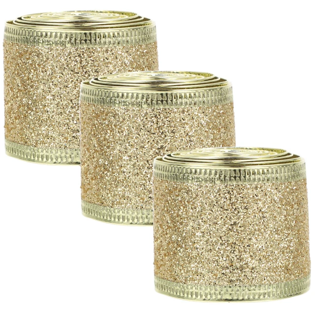 3 Rolls Cake Box Packing Ribbon Glitter Vermicelli Belt Gold Accent Decor Flash