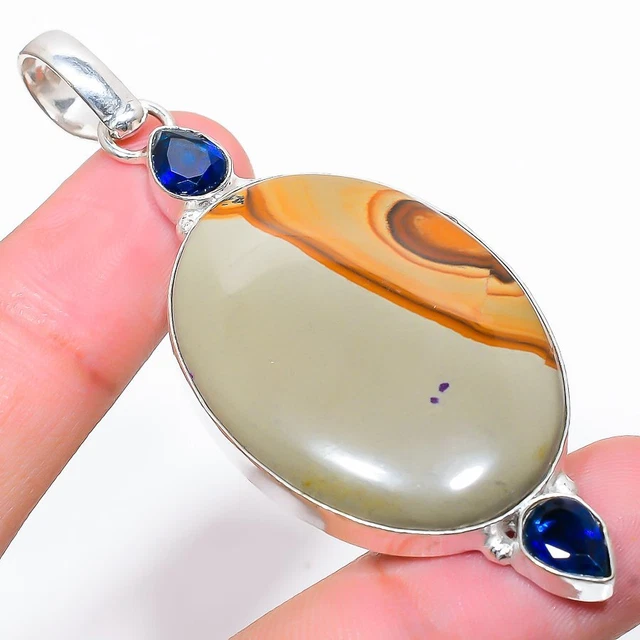 Picture Jasper, Topaz Gemstone 925 Sterling Silver Jewelry Pendant 2.96"