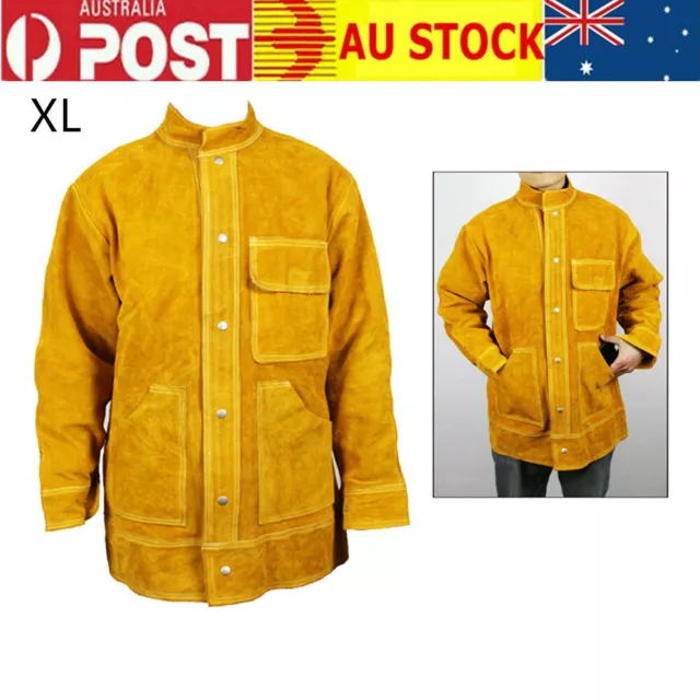 Cowhide Welding Coat Clothing Resistant Flame Heat Work Protective Fire Jacket