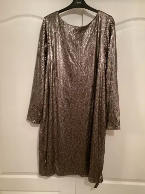 New Roman £55 Metallic Gold Sequin Long Sleeve Party Shift Dress Size 20