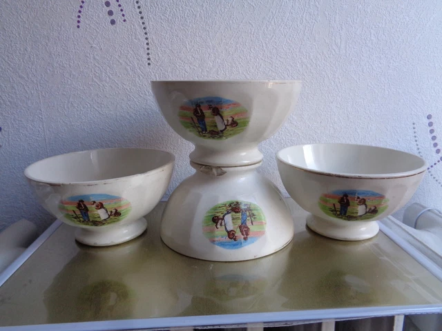 Lot De 4 Bols à Soupe Anciens En Céramique Marron, Fabrication Générique
