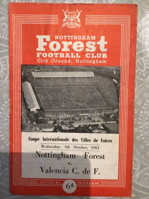 Vintage NOTTINGHAM FOREST 1961/62 v Valencia CF - Fairs Cup