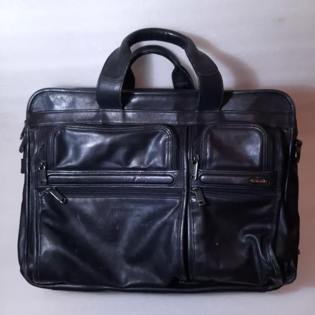 Tumi Alpha 2 Black Napa Leather Computer Laptop Briefcase bag 96160D4 distressed