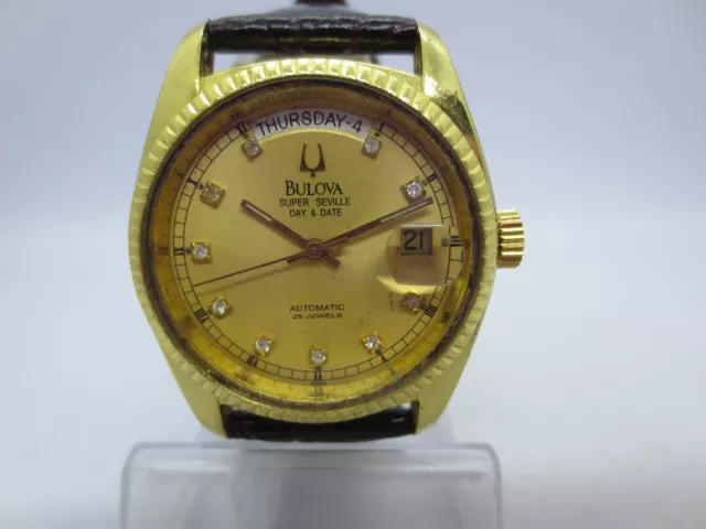 Bulova Super Seville Split Daydate Goldplated Automatic Mens Watch