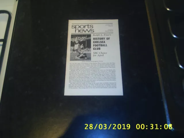 RARE SPORTS NEWS BOOK REVIEW THE HISTORY OF CHELSEA F.C. January/February 1970