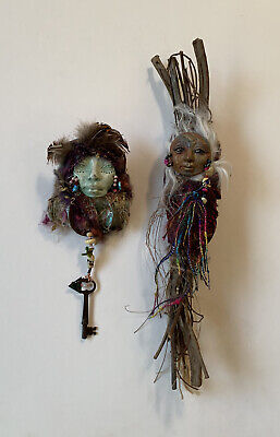 2 Griselda Spirit Doll Fiber Art Guardian Totem Tree Spirit Fetish OOAK Handmade