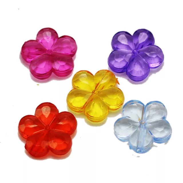 Craft DIY Mixed Colour Transparent Acrylic Charm Beads Various Rose Flower Shape