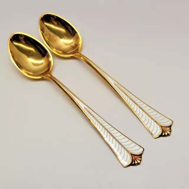 2 VTG David Andersen DA Norway 925 Sterling Silver Gold Plated & Enamel Spoons