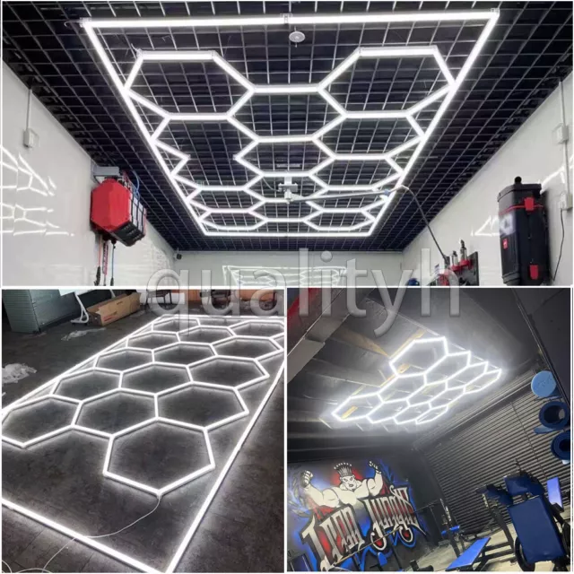 Hexagon Waben Beleuchtung Lampe LED Röhren Werkstatt Garage Wand Decken Leuchte#