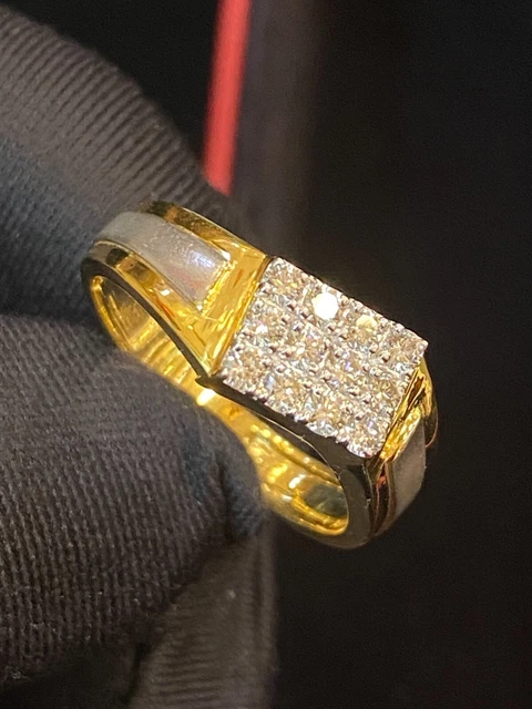 Bague Diamants Pavés 0,16 Carats - Or 14K Jaune, Style Band, Taille 54