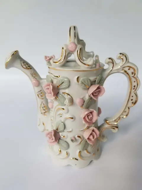 Bone China Flower Watering Can with Gold Trim