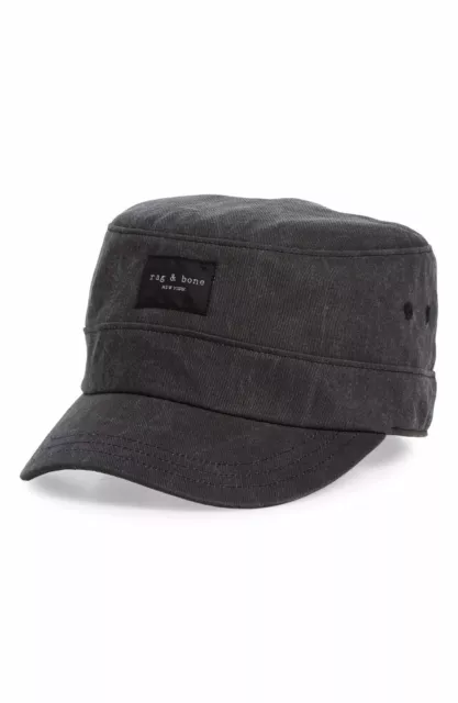 Rag And Bone Addison Twill Flat Engineer Style Hat Charcoal Black Large Nwot