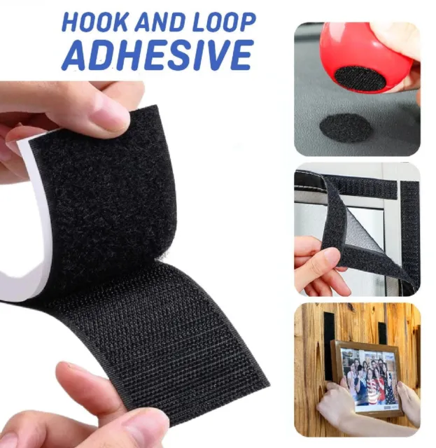 Hook and Loop Self Adhesive or Sew On Fastener Tape Sticky Back Black Fastening