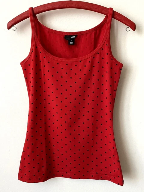 Débardeur ROUGE pois NOIR H&M près de corps S 34 état quasi NEUF Coton stretch