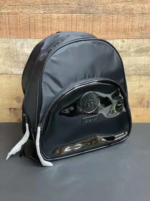VERSACE PARFUMS Medusa Head Black Faux Patent Leather Nylon Backpack AUTHENTIC