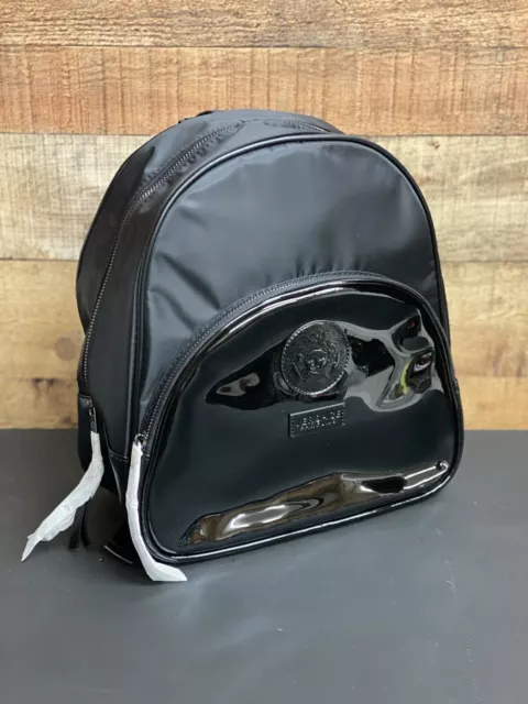 VERSACE PARFUMS Medusa Head Black Faux Patent Leather Nylon Backpack AUTHENTIC VERSACE PARFUMS Medusa Head Black Faux Patent Leather Nylon Backpack AUTHENTIC
